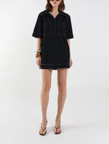 Indigo blue denim relaxed boxy fit mini dress