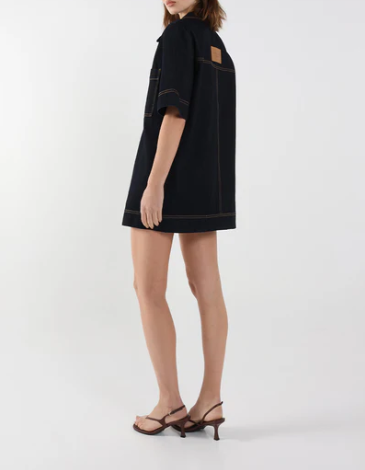 Indigo blue denim relaxed boxy fit mini dress